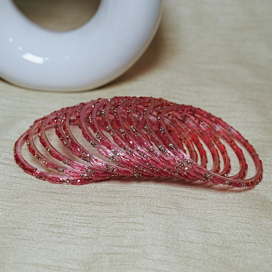 Designer Beads Work Glass Bangles for Women (Pack of 12 Bangle)