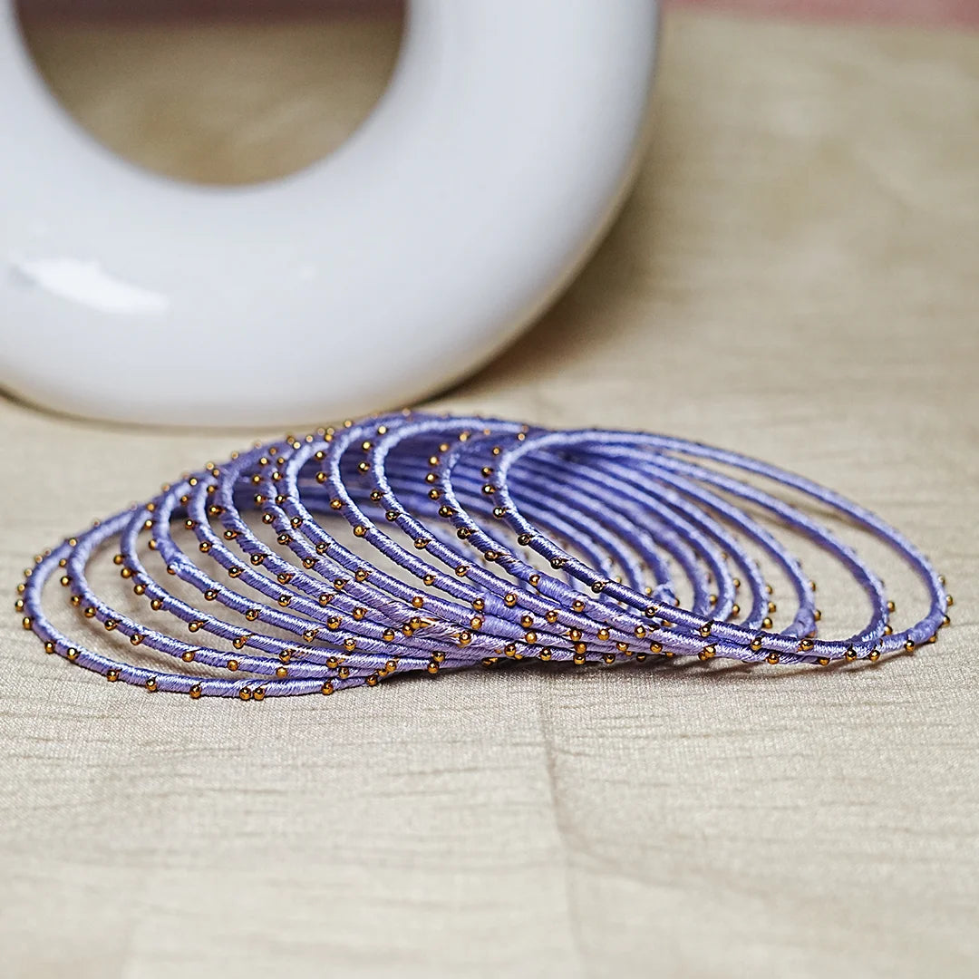 Metal Base with Premium Thread Work Bangles for Women & Girls (Pack of 12 Bangle)