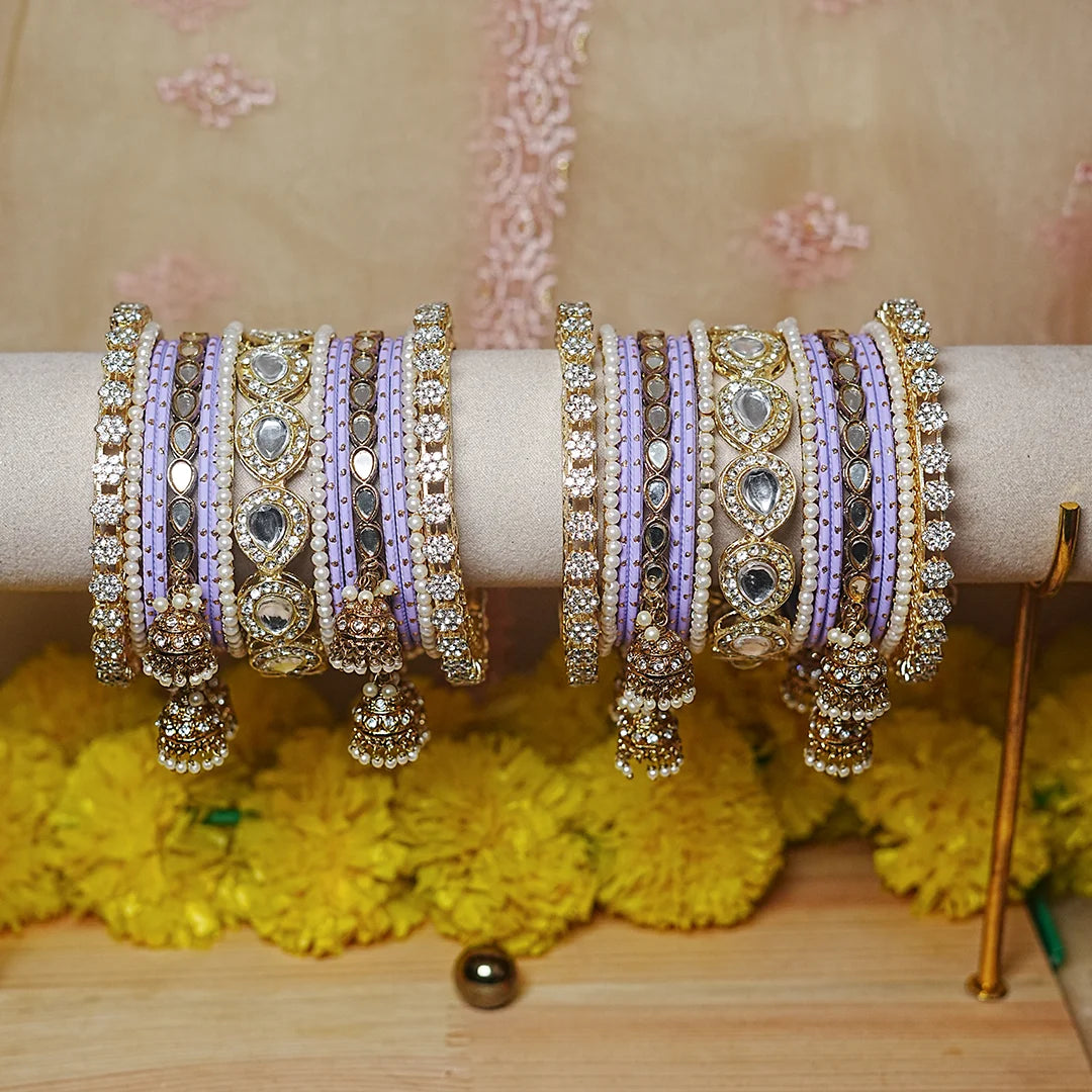 Traditional Bangles Set for Women & Girls | Kundan Work with Jhumki Latkan Kada
