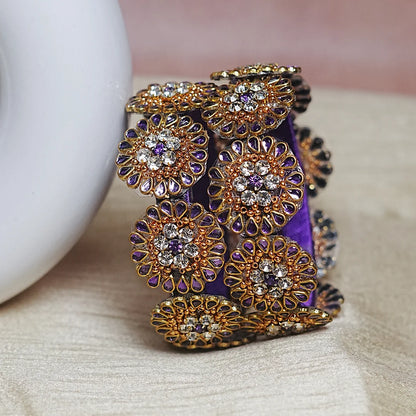 Premium Kundan Work Floral Thread Kada Bangle for Women & Girls (Pack of 2)