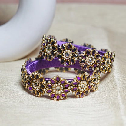 Premium Kundan Work Floral Thread Kada Bangle for Women & Girls (Pack of 2)