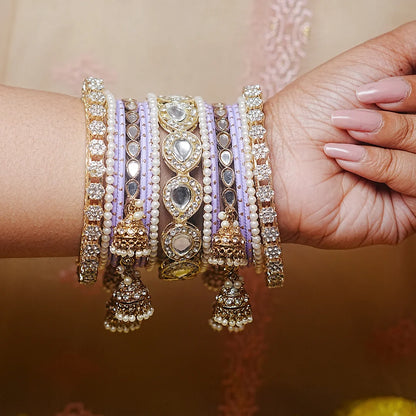 Traditional Bangles Set for Women & Girls | Kundan Work with Jhumki Latkan Kada