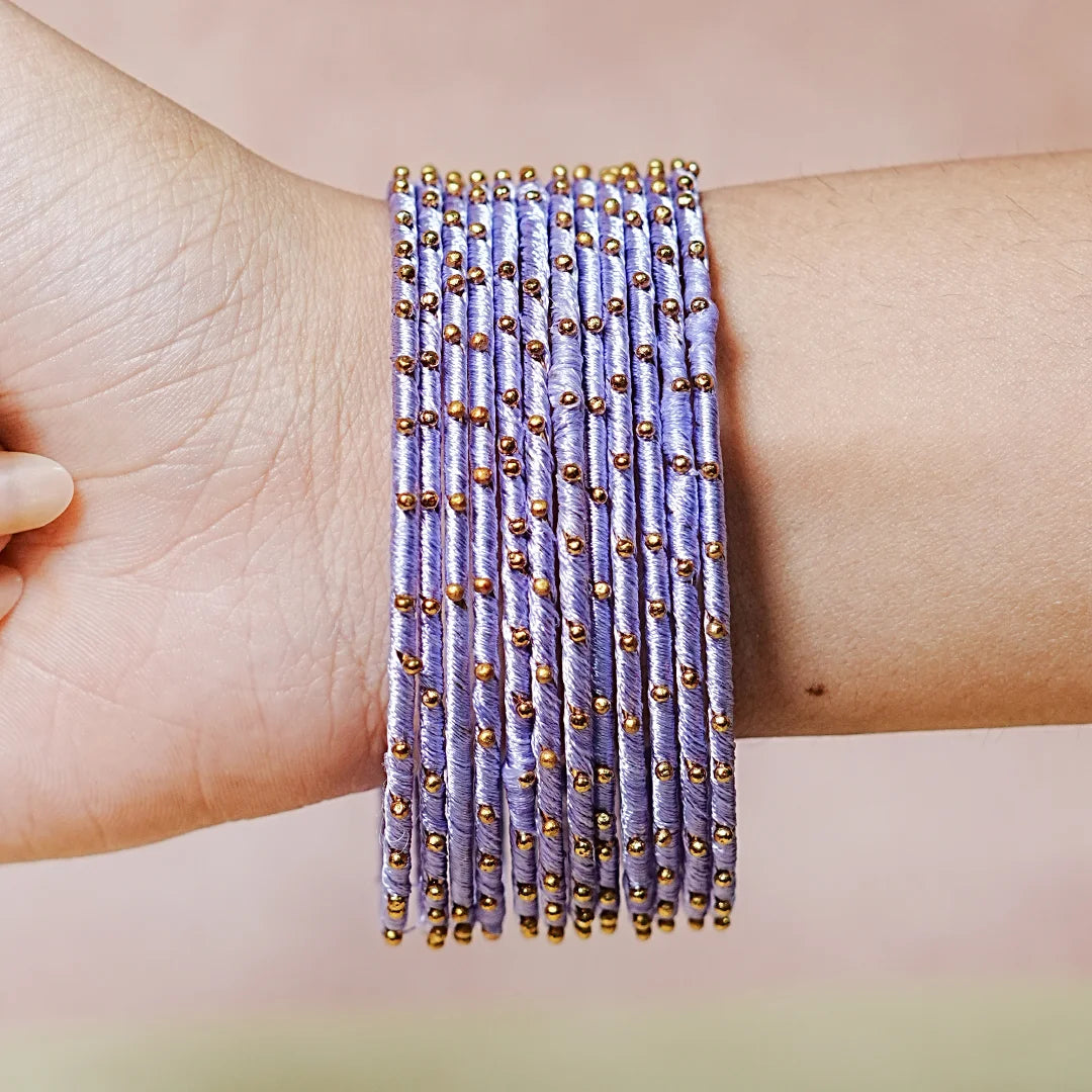 Metal Base with Premium Thread Work Bangles for Women & Girls (Pack of 12 Bangle)