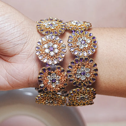 Premium Kundan Work Floral Thread Kada Bangle for Women & Girls (Pack of 2)