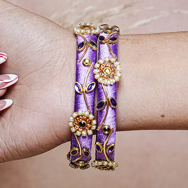 Designer Thread Work Kundan Leaf Style Kada Bangle for Women & Girls (Pack of 2)