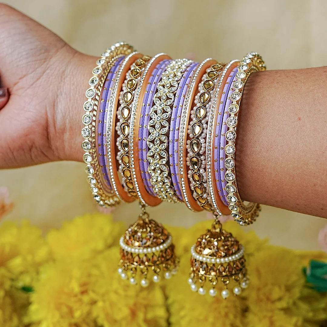 Designer Metal Bangles Set with Jhumki for Women (Both Hands)
