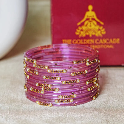 Premium Glass Bangles for Women | Zircon & Beads Work | Glossy Finish (Pack of 12)