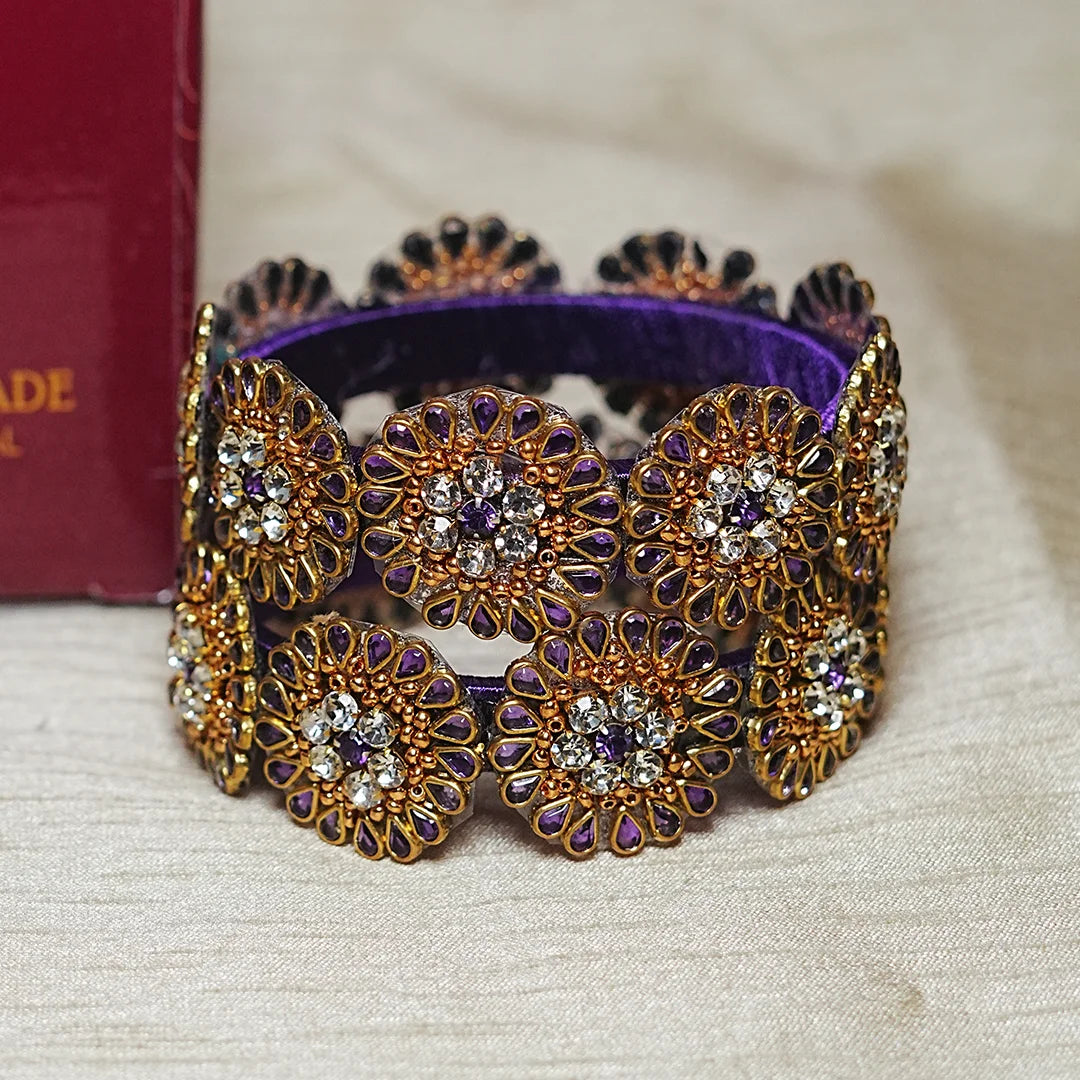 Premium Kundan Work Floral Thread Kada Bangle for Women & Girls (Pack of 2)