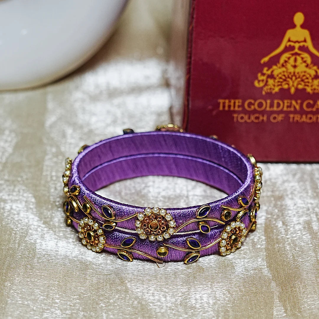 Designer Thread Work Kundan Leaf Style Kada Bangle for Women & Girls (Pack of 2)