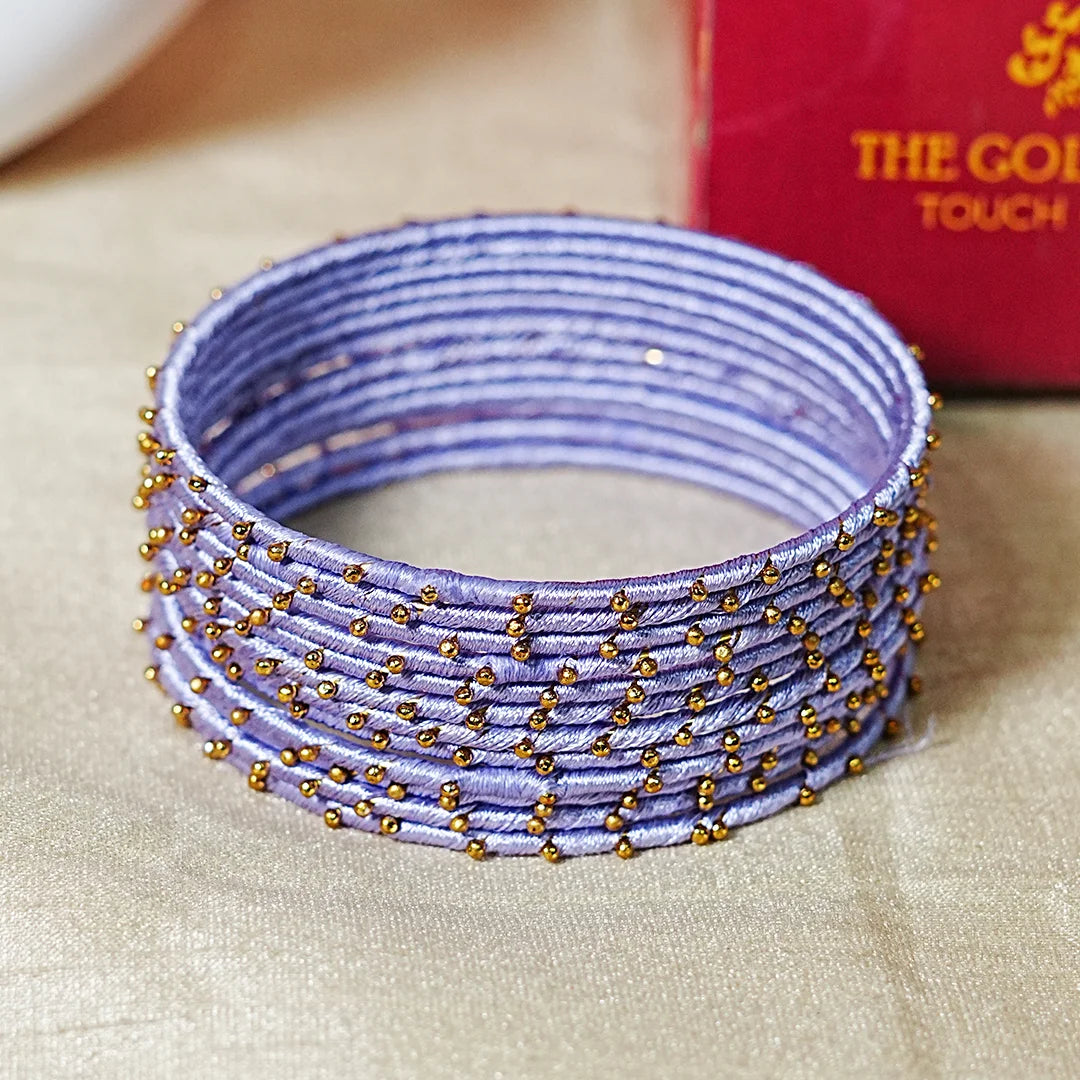 Metal Base with Premium Thread Work Bangles for Women & Girls (Pack of 12 Bangle)