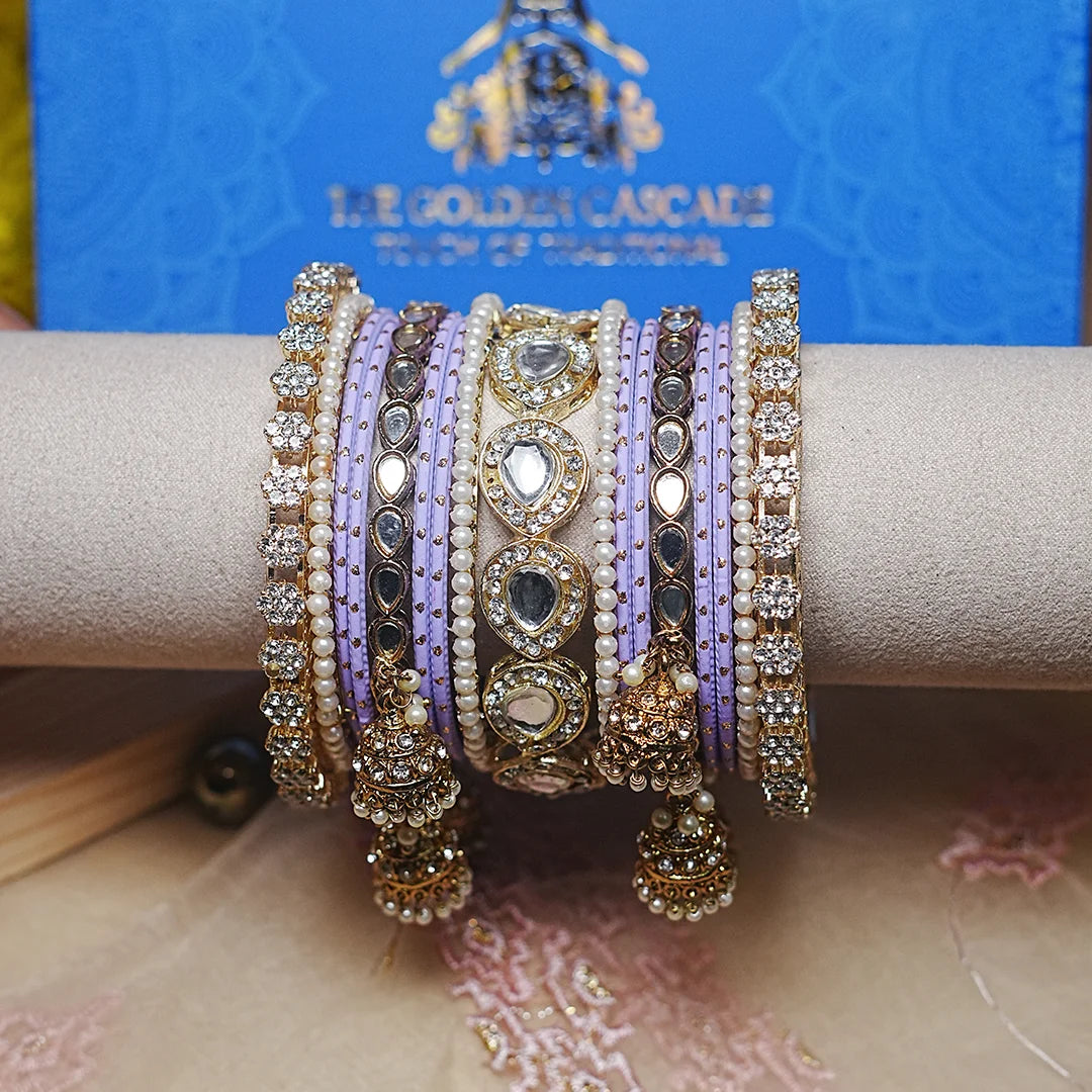 Traditional Bangles Set for Women & Girls | Kundan Work with Jhumki Latkan Kada