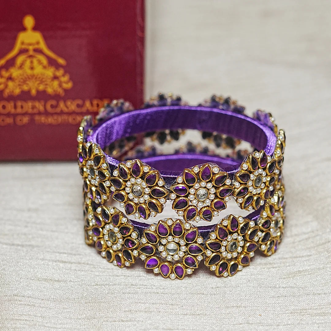 Premium Kundan Work Floral Thread Kada Bangle for Women & Girls (Pack of 2)