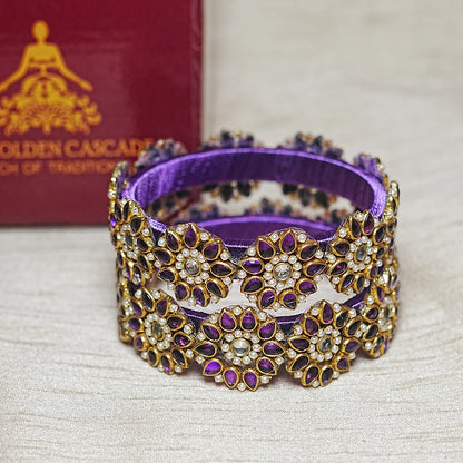 Premium Kundan Work Floral Thread Kada Bangle for Women & Girls (Pack of 2)