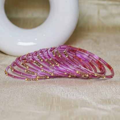 Premium Glass Bangles for Women | Zircon & Beads Work | Glossy Finish (Pack of 12)