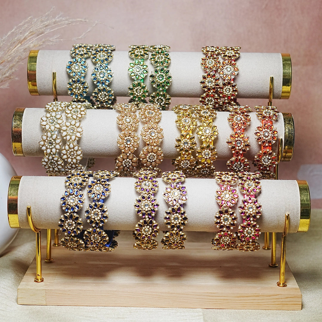 Premium Kundan Work Floral Thread Kada Bangle for Women & Girls (Pack of 2)