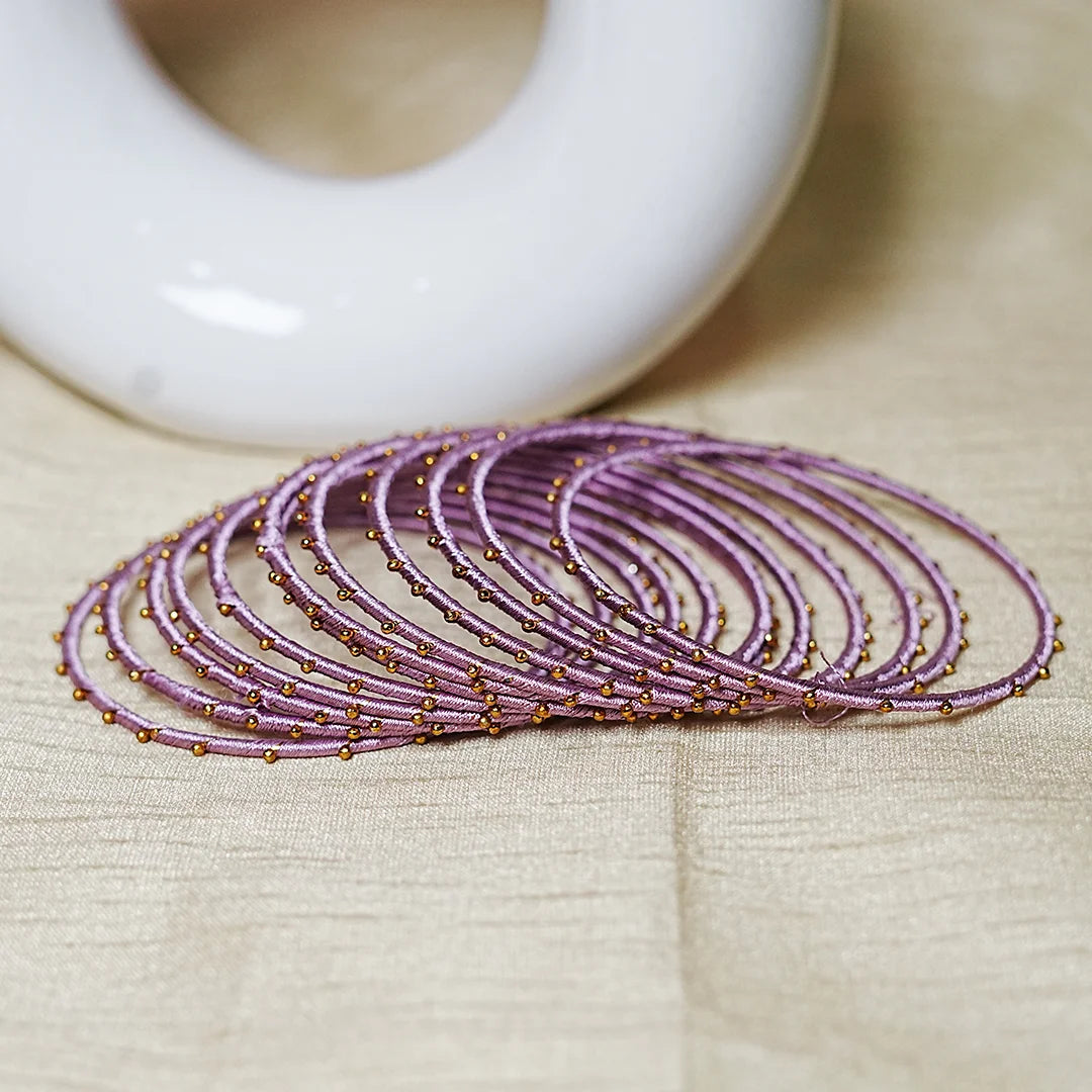 Metal Base with Premium Thread Work Bangles for Women & Girls (Pack of 12 Bangle)