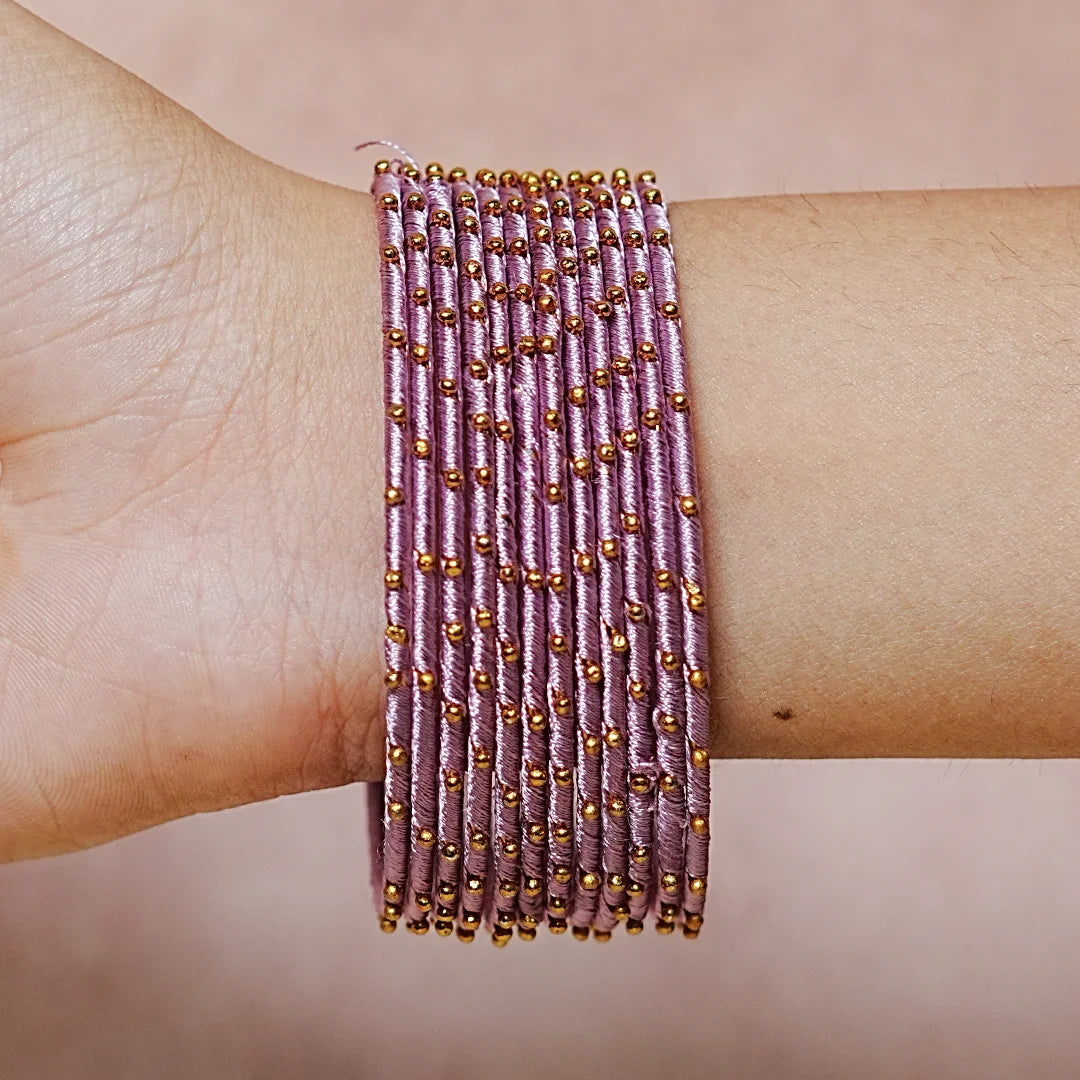 Metal Base with Premium Thread Work Bangles for Women & Girls (Pack of 12 Bangle)