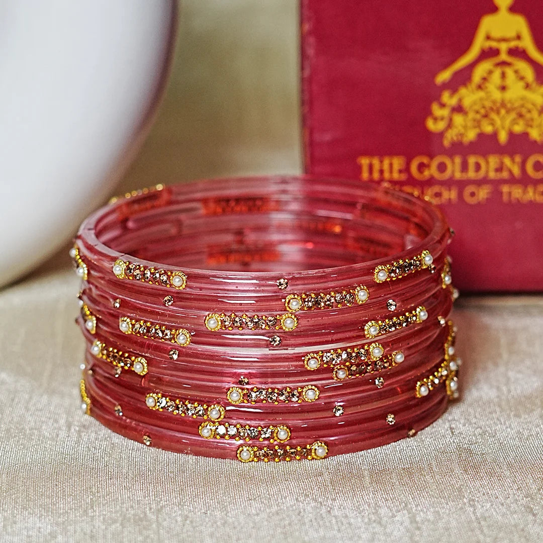 Premium Glass Bangles for Women | Zircon & Beads Work | Glossy Finish (Pack of 12)
