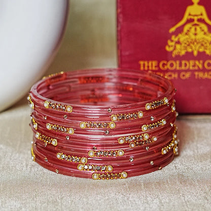 Premium Glass Bangles for Women | Zircon & Beads Work | Glossy Finish (Pack of 12)