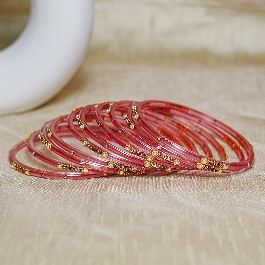 Premium Glass Bangles for Women | Zircon & Beads Work | Glossy Finish (Pack of 12)
