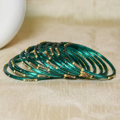 Premium Glass Bangles for Women | Zircon & Beads Work | Glossy Finish (Pack of 12)