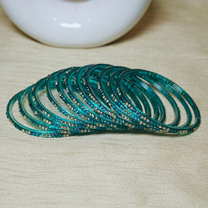 Traditional Indian Glass Bangles for Women with Stone Work (Pack of 12)