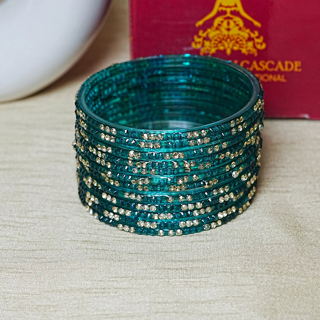 Traditional Indian Glass Bangles for Women with Stone Work (Pack of 12)