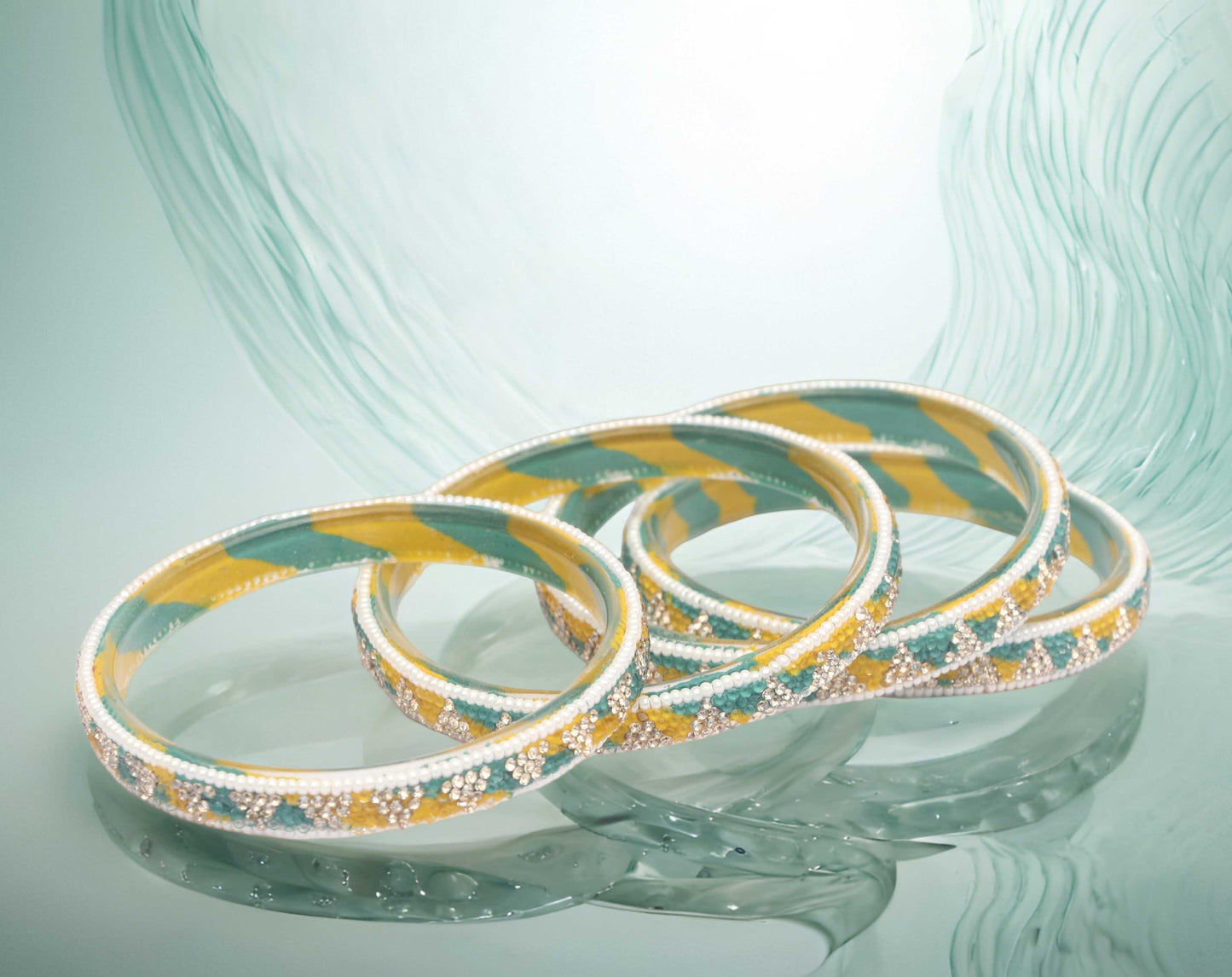 Handmade Multicolor Shade Glass Kada for Women & Girls (Pack of 4)