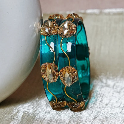 Traditional Flower Design Kundan Work Glass Kada for Women & Girls (Pack of 2)