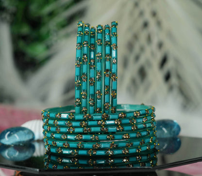 Multiple Color Glass Bangles with Beads Studded for Women & Girls (Pack of 12 Bangles)