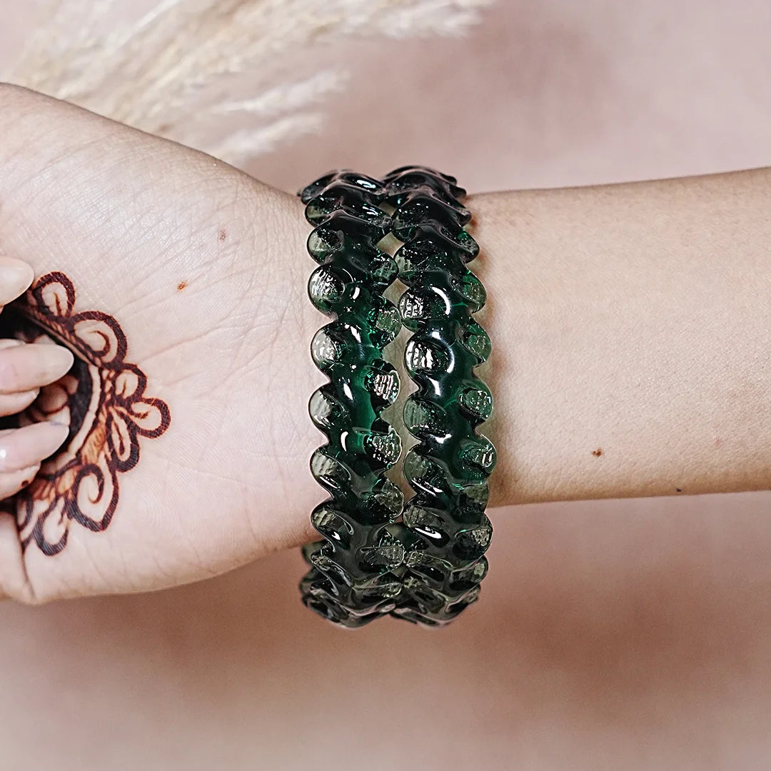 Unique Design "Sitara Glass Kada" Bangles with Glossy Finish for Women & Girls (Pack of 2)