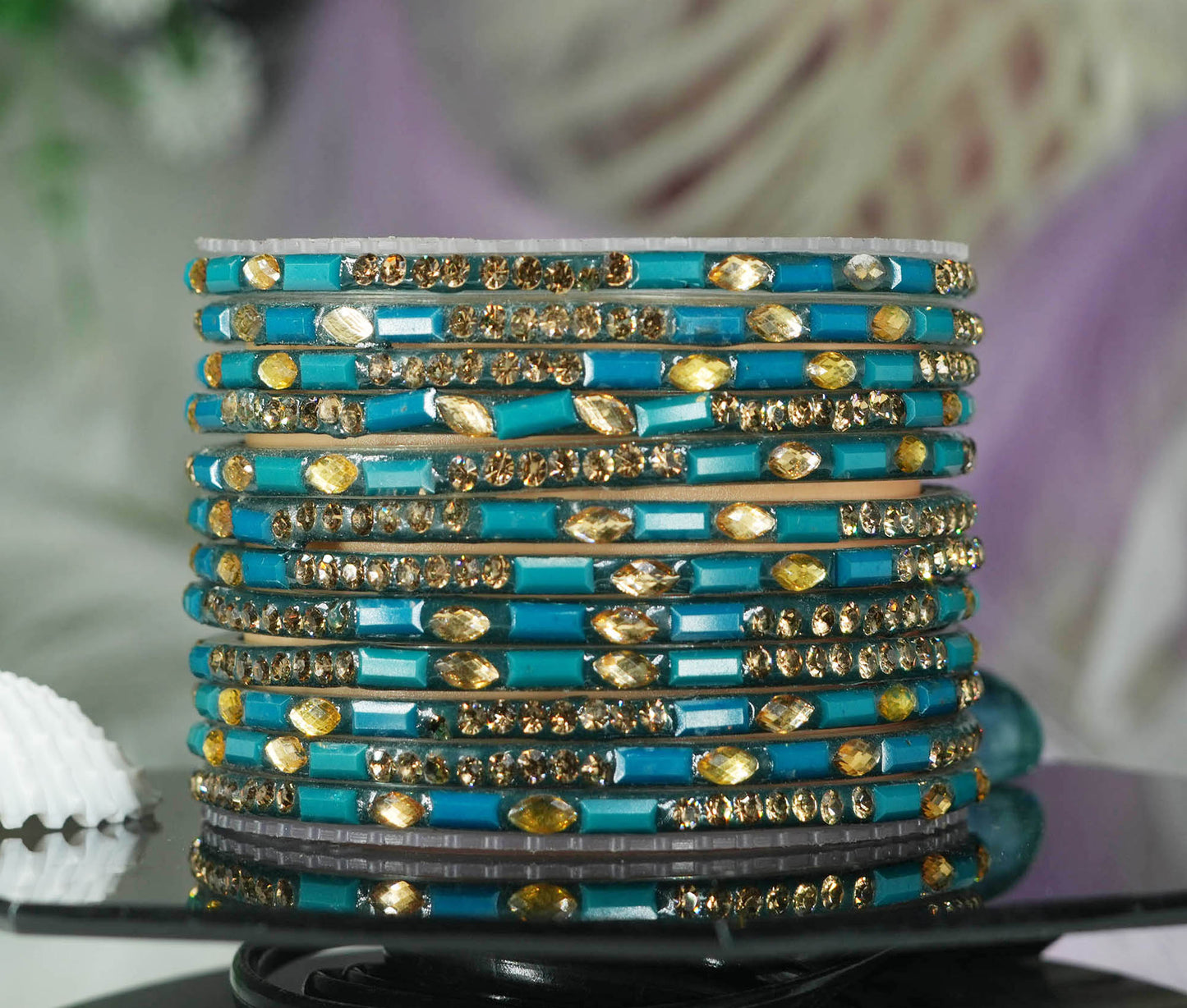 Multiple Color Glass Bangle with Stone Beads Work for Women & Girls (Pack 12 Bangles)