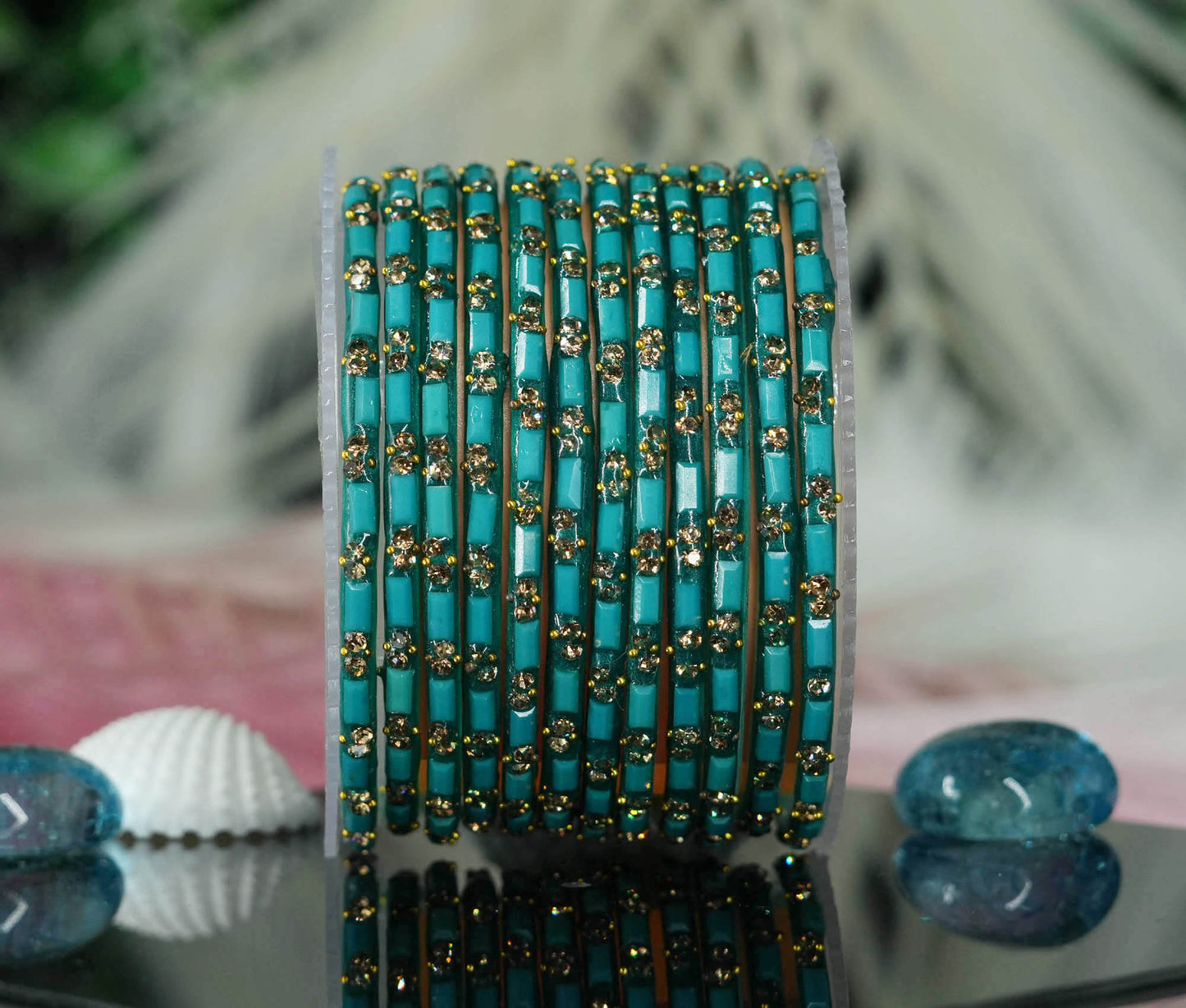 Multiple Color Glass Bangles with Beads Studded for Women & Girls (Pack of 12 Bangles)