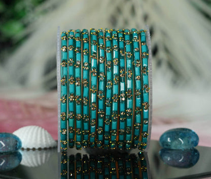 Multiple Color Glass Bangles with Beads Studded for Women & Girls (Pack of 12 Bangles)