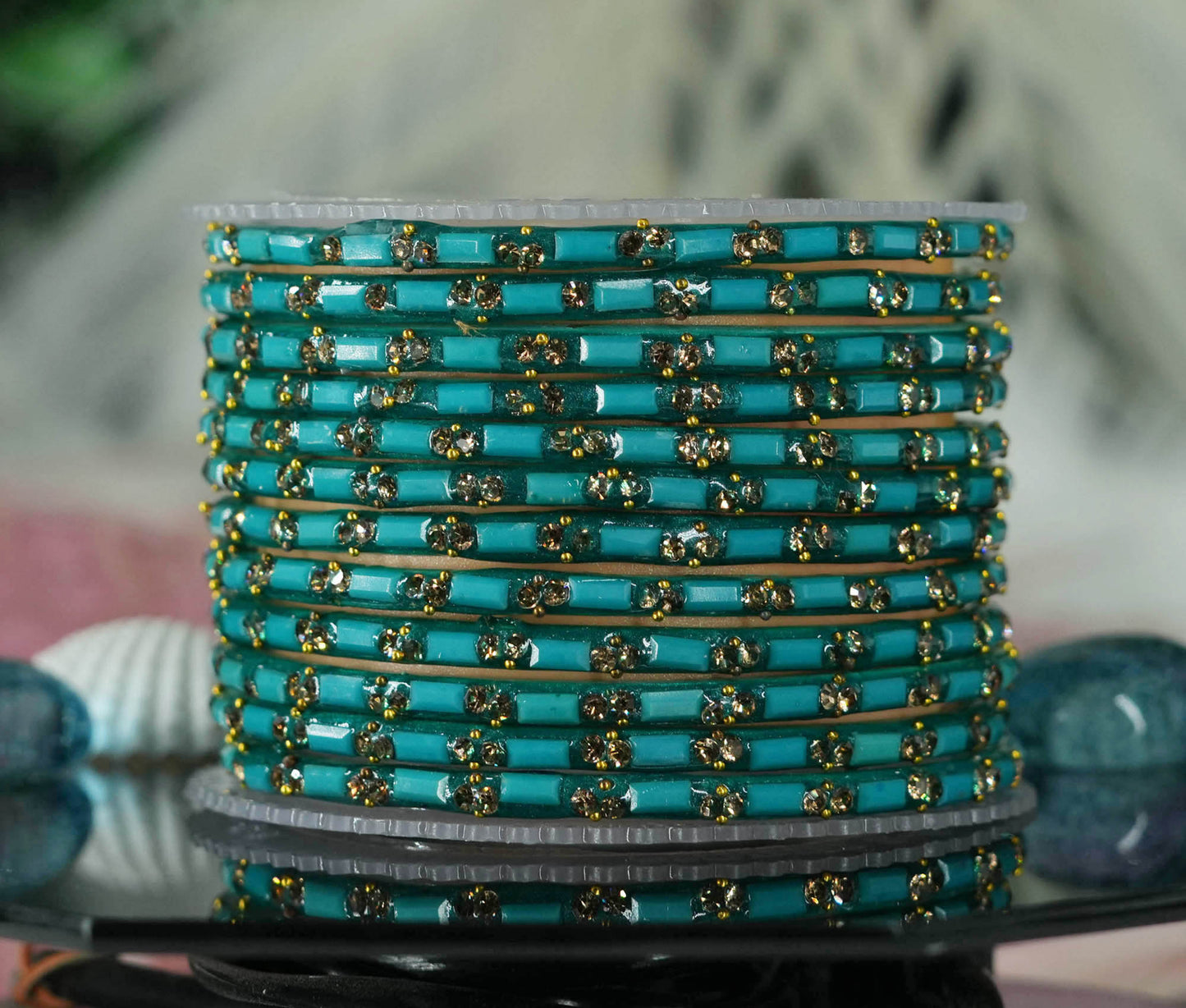 Multiple Color Glass Bangles with Beads Studded for Women & Girls (Pack of 12 Bangles)