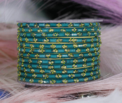 Multiple Color Glass Bangles with Beads Studded for Women & Girls (Pack of 12 Bangles)