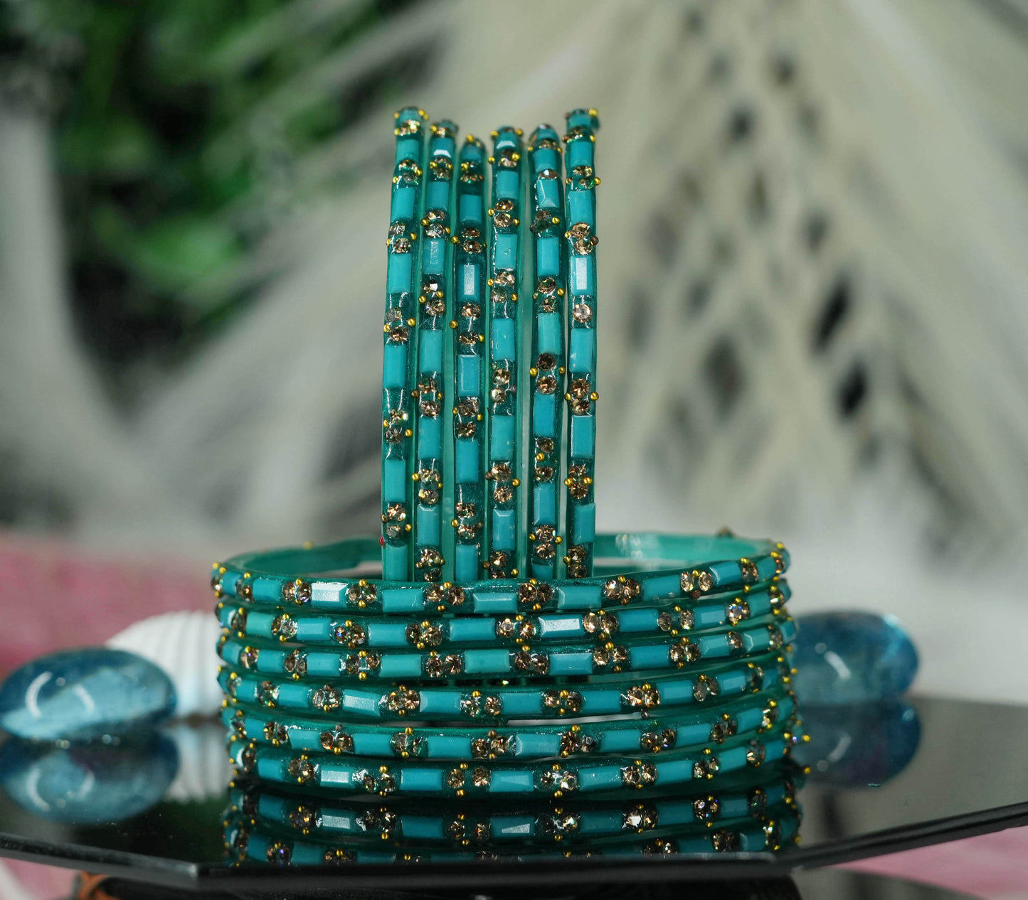 Multiple Color Glass Bangles with Beads Studded for Women & Girls (Pack of 12 Bangles)