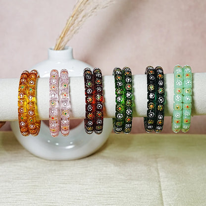 Stylish Cutting Design Printed Glass Kada for Women & Girls (Pack of 2)