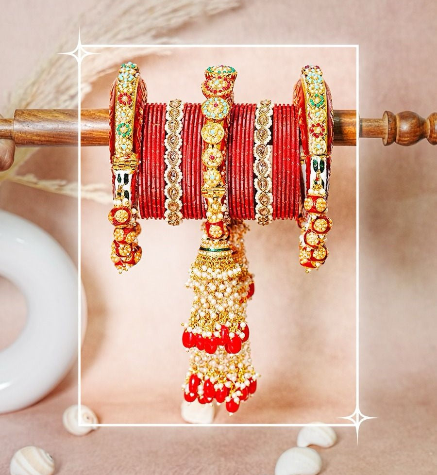 Luxurious Rajwadi Wedding Chura Set With Latest Heavy Hangings for Women (Both hand)