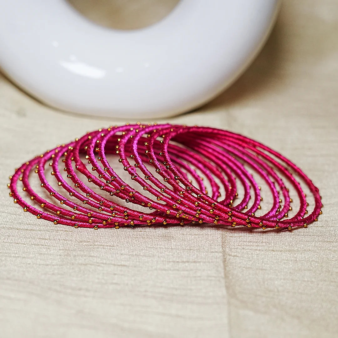 Metal Base with Premium Thread Work Bangles for Women & Girls (Pack of 12 Bangle)