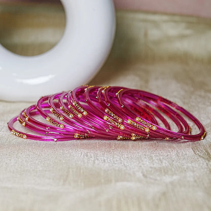 Premium Glass Bangles for Women | Zircon & Beads Work | Glossy Finish (Pack of 12)