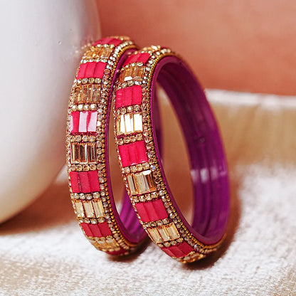 Designer Glass Kada Bangle with Stone & Beads Work for Women & Girls (Pack of 2)
