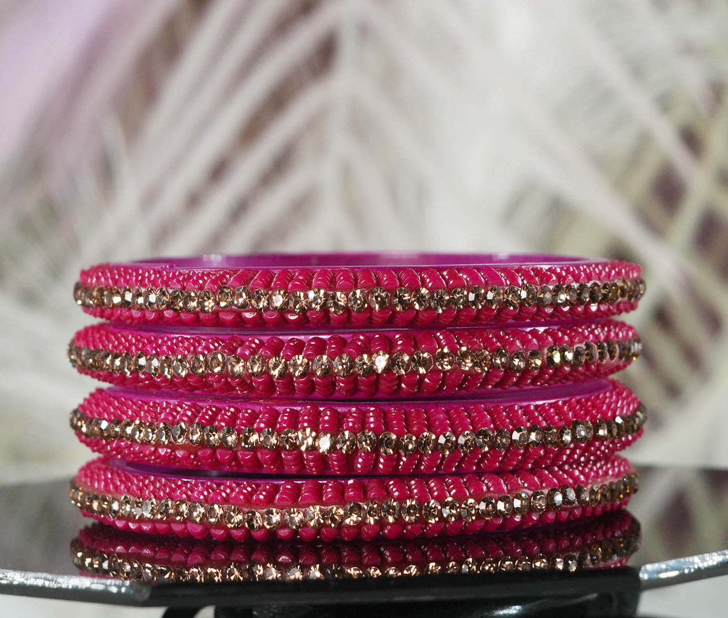 Glass Kada for Women & Girls Beads Studded Bangles for Ladies (Pack of 4 Kada)