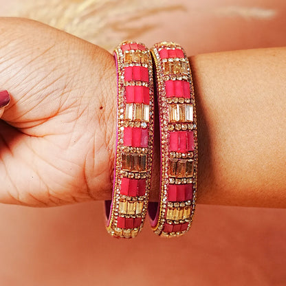 Designer Glass Kada Bangle with Stone & Beads Work for Women & Girls (Pack of 2)