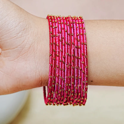 Metal Base with Premium Thread Work Bangles for Women & Girls (Pack of 12 Bangle)