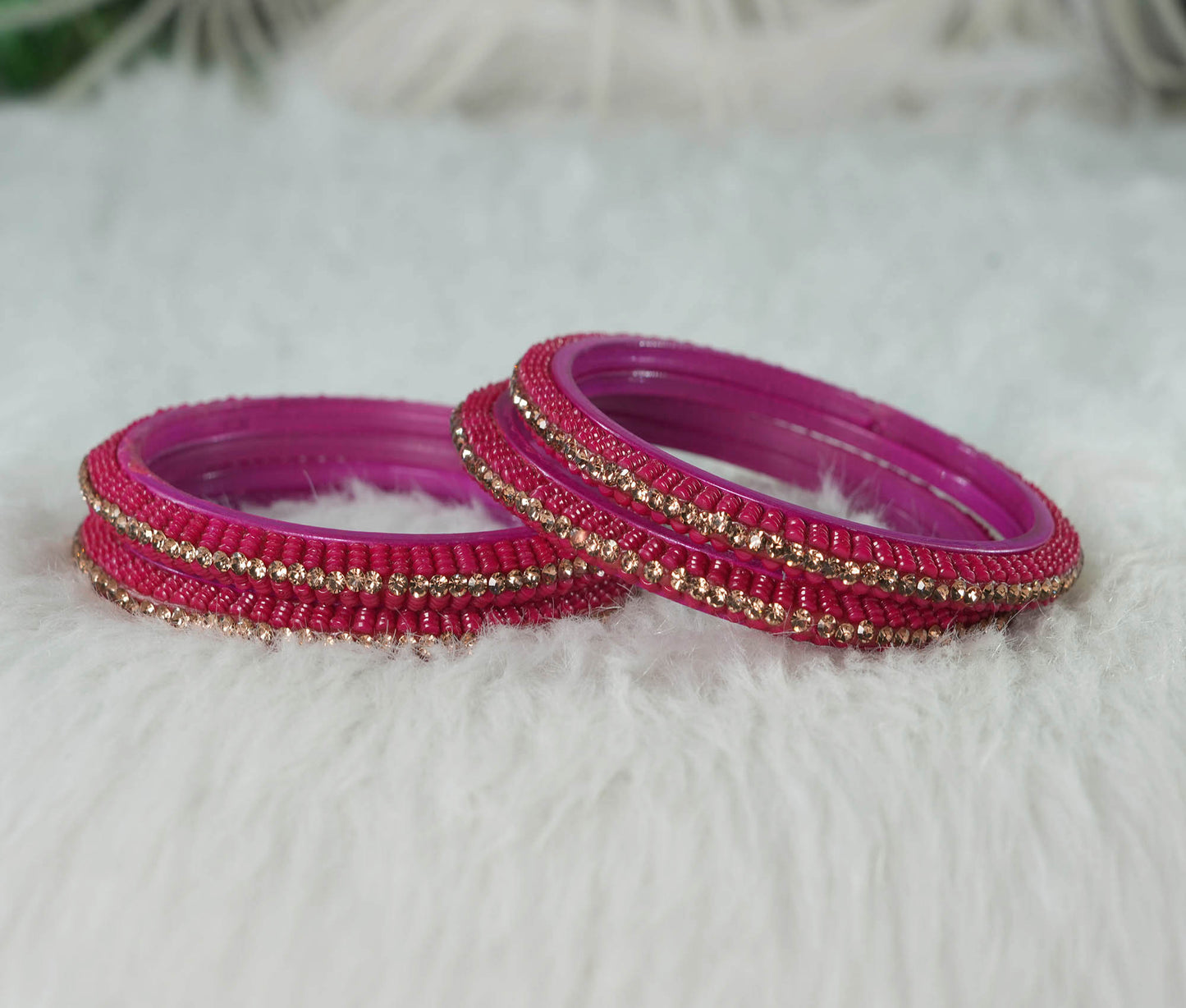 Glass Kada for Women & Girls Beads Studded Bangles for Ladies (Pack of 4 Kada)