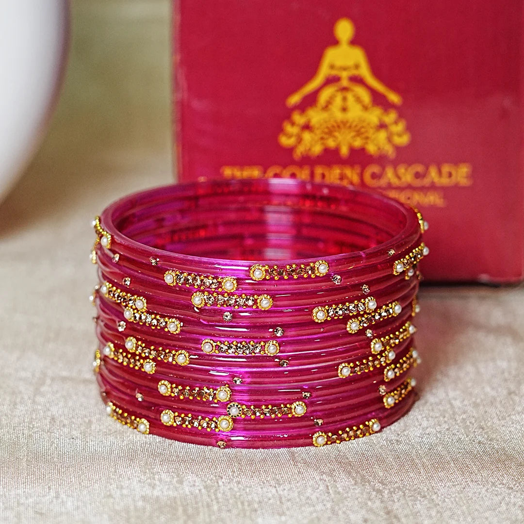 Premium Glass Bangles for Women | Zircon & Beads Work | Glossy Finish (Pack of 12)