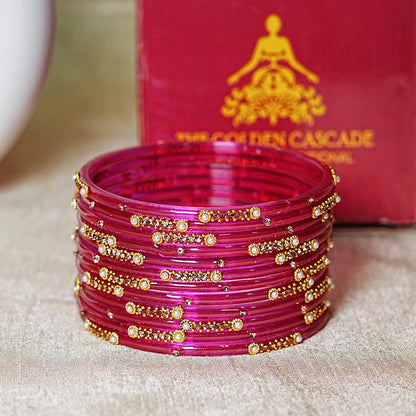 Premium Glass Bangles for Women | Zircon & Beads Work | Glossy Finish (Pack of 12)