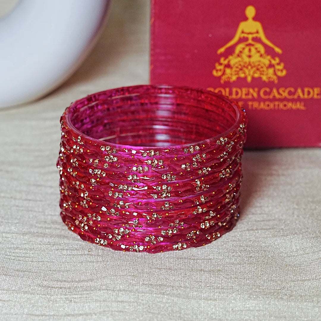 Designer Beads Work Glass Bangles for Women (Pack of 12 Bangle)