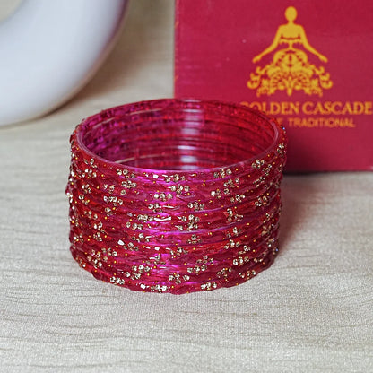 Designer Beads Work Glass Bangles for Women (Pack of 12 Bangle)
